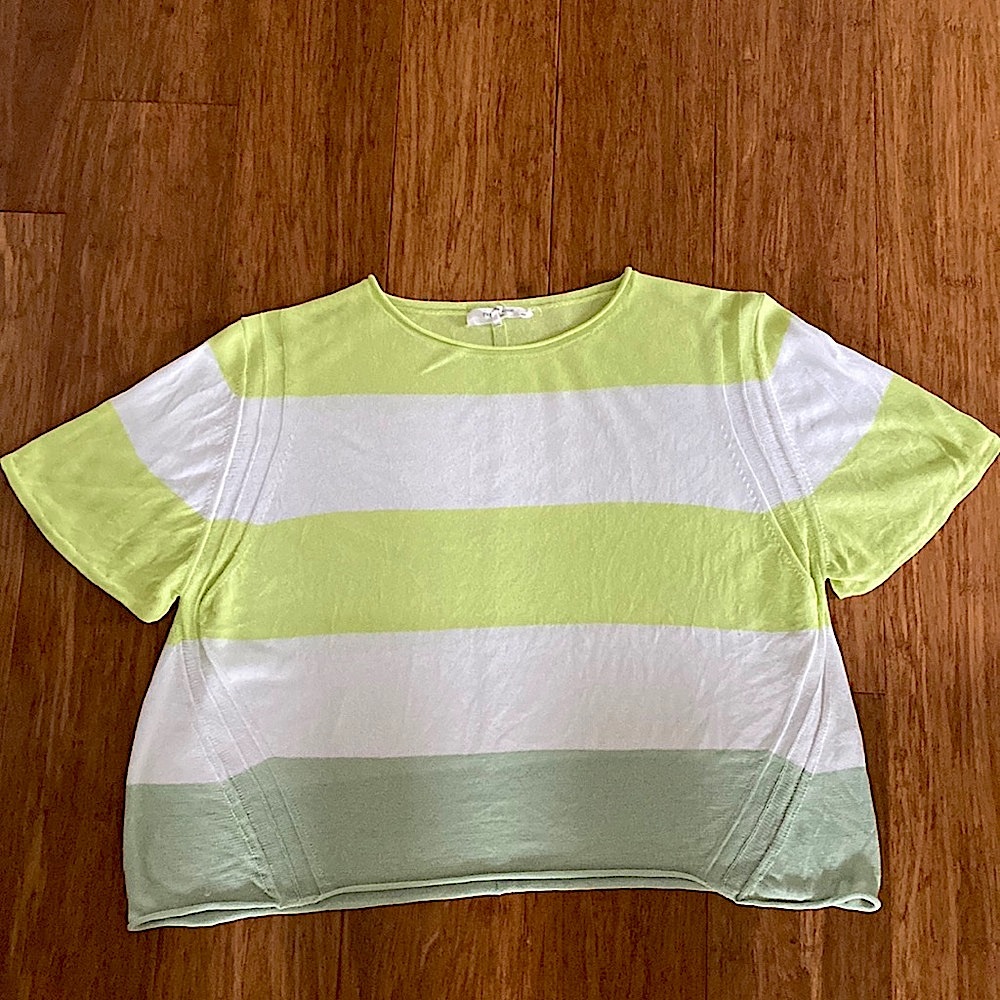 Rag & Bone striped Knit Short Sleeve Crop Sweater Top Green Small
